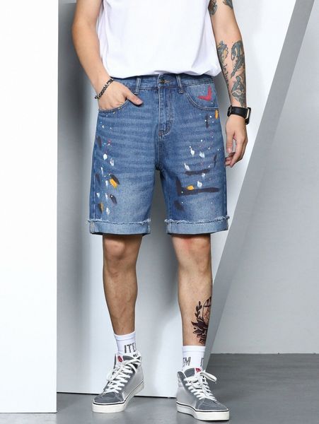 men paint splatter pattern denim shorts q70a#, Blue
men paint splatter pattern denim shorts q70a#, Blue