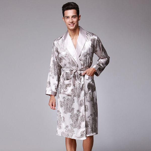 spring and summer silk men's pajamas ice silk medium length home gown long sleeve home clothes, Black;red
spring and summer silk men's pajamas ice silk medium length home gown long sleeve home clothes, Black;red