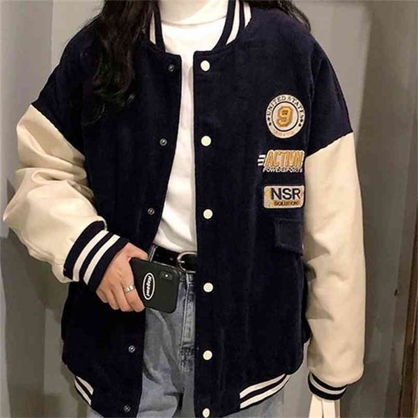 retro jacket corduroy contrast color stitching baseball uniform female couple student loose korean 210922, Black;brown
retro jacket corduroy contrast color stitching baseball uniform female couple student loose korean 210922, Black;brown