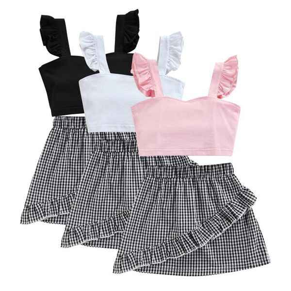 clothing sets 2pcs kids summer outfit solid color sleeveless crop vest + plaid elastic waist frilly skirt for girls 3-8 years, White
clothing sets 2pcs kids summer outfit solid color sleeveless crop vest + plaid elastic waist frilly skirt for girls 3-8 years, White