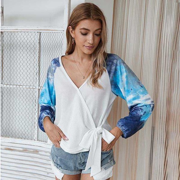 fashion tie dye patchwork women t-shirt v-neck long sleeve bandage spring autumn lady tees w630 210526, White
fashion tie dye patchwork women t-shirt v-neck long sleeve bandage spring autumn lady tees w630 210526, White