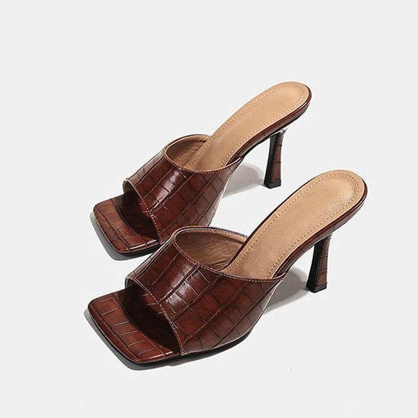fashion mules heels women sandals slippers square head peep toe high slip on thin party slides, Black
fashion mules heels women sandals slippers square head peep toe high slip on thin party slides, Black