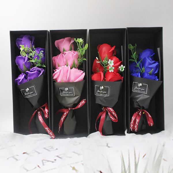 gift wrap 2pcshandmade artificial rose soap flower birthday box teacher's day creative bouquet