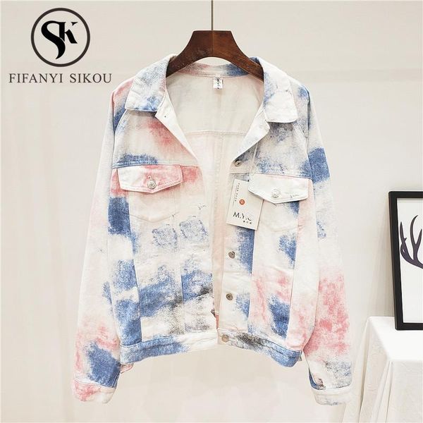 women's jackets 2021 women streetwear denim jacket fashion tie dye long sleeve jeans female loose washed coat harajuku, Black;brown
women's jackets 2021 women streetwear denim jacket fashion tie dye long sleeve jeans female loose washed coat harajuku, Black;brown