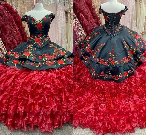 2022 vintage black red prom quinceanera dresses off the shoulder ball gown sweet 16 girls floral applique beaded tiered formal vestidoes de, Blue;red
2022 vintage black red prom quinceanera dresses off the shoulder ball gown sweet 16 girls floral applique beaded tiered formal vestidoes de, Blue;red