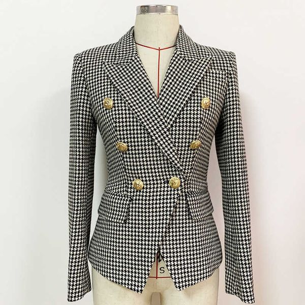 est designer jacket women's slim fit lion buttons double breasted tweed houndstooth blazer 210526, White;black
est designer jacket women's slim fit lion buttons double breasted tweed houndstooth blazer 210526, White;black