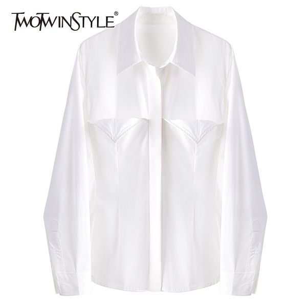 white fake two shirts for women lapel long sleeve minimalist casual straight blouses female spring fashion 210524
white fake two shirts for women lapel long sleeve minimalist casual straight blouses female spring fashion 210524