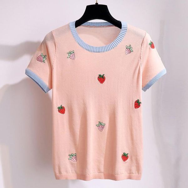 women's sweaters strawberry embroidery knitting sweater women 2021 summer short sleeve sweet korean knit, White;black
women's sweaters strawberry embroidery knitting sweater women 2021 summer short sleeve sweet korean knit, White;black