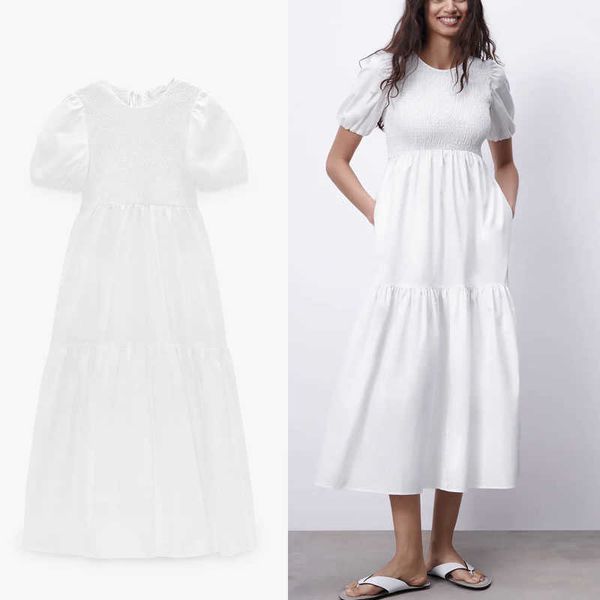 za pleated midi white dress women short puff sleeve o neck smocked elastic party dresses woman fashion back opening dress 210602, Black;gray
za pleated midi white dress women short puff sleeve o neck smocked elastic party dresses woman fashion back opening dress 210602, Black;gray