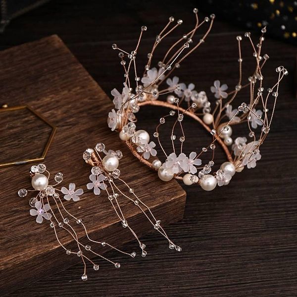 earrings & necklace rose gold jewelry set crystal crown hand-woven princess's birthday with long tassel flower pearl ornament, Silver
earrings & necklace rose gold jewelry set crystal crown hand-woven princess's birthday with long tassel flower pearl ornament, Silver