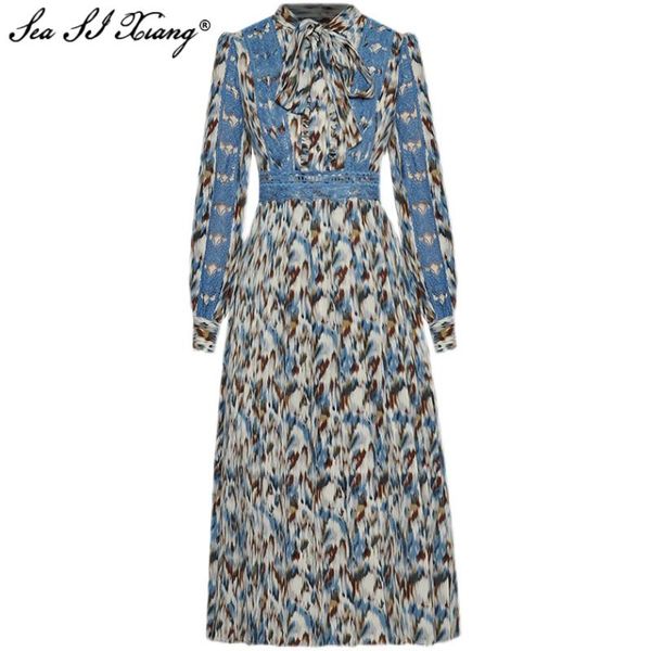 seasixiang fashion designer spring dress women's bow collar lantern sleeve lace print pleated dresses casual, Black;gray
seasixiang fashion designer spring dress women's bow collar lantern sleeve lace print pleated dresses casual, Black;gray