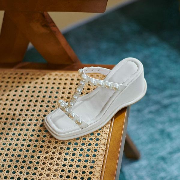 slippers summer women genuine leather cowhide 7cm wedges non-slip soles beaded shoes european minimalist sandals outside, Black
slippers summer women genuine leather cowhide 7cm wedges non-slip soles beaded shoes european minimalist sandals outside, Black