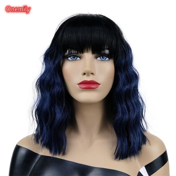 synthetic wigs onemily long dark sky blue water wave heat resistant women wig with bangs, Black
synthetic wigs onemily long dark sky blue water wave heat resistant women wig with bangs, Black