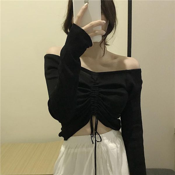 women's sweaters thin knitted spring casual korean style fashion brand clothing full sleeve drawstring tie rope crop, White;black
women's sweaters thin knitted spring casual korean style fashion brand clothing full sleeve drawstring tie rope crop, White;black