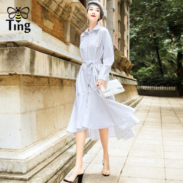 casual dresses tingfly spring fashion chic striped lady office work midi long dress ruffles assymmetrical hem single breasted plus, Black;gray
casual dresses tingfly spring fashion chic striped lady office work midi long dress ruffles assymmetrical hem single breasted plus, Black;gray