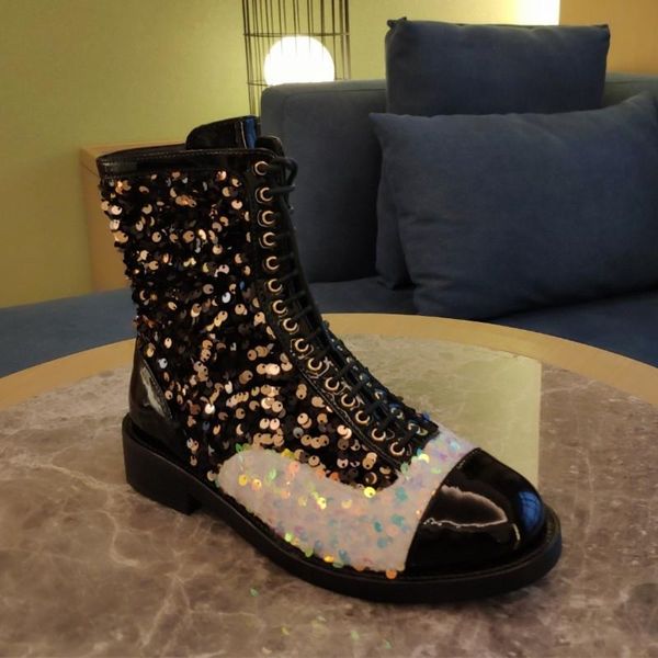 boots flash chip women's leather patchwork casual low heel round toe bling sequin mixed colors black white lace-up
boots flash chip women's leather patchwork casual low heel round toe bling sequin mixed colors black white lace-up
