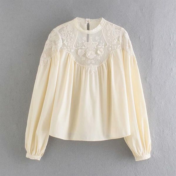 women's blouses & shirts summer casual solid color round neck long-sleeved embroidered decorative stitching shirt, White
women's blouses & shirts summer casual solid color round neck long-sleeved embroidered decorative stitching shirt, White