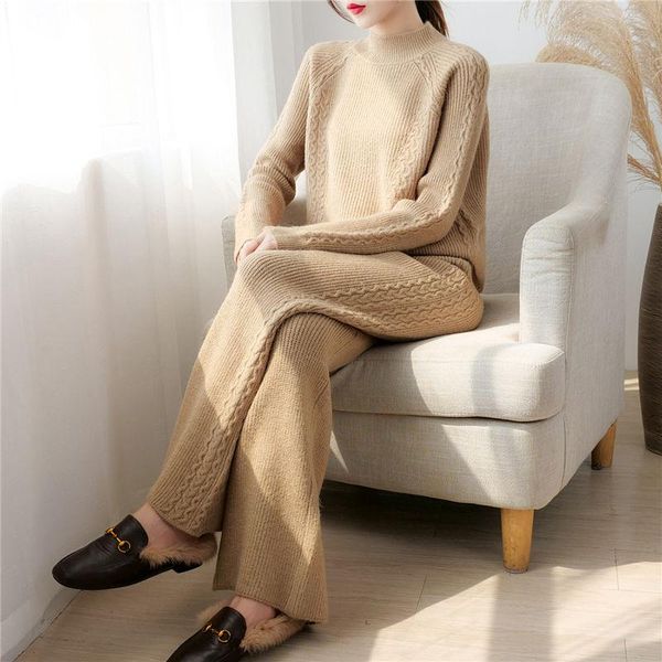 women's two piece pants 2021 women winter casual solid knitted 2 set female mock neck long sleeve pullover wide leg pant suit lady vint, White
women's two piece pants 2021 women winter casual solid knitted 2 set female mock neck long sleeve pullover wide leg pant suit lady vint, White