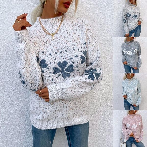 women's sweaters elegant round neck fashion street wear snowflake half high large size sweater casual loose long sleeve top, White;black
women's sweaters elegant round neck fashion street wear snowflake half high large size sweater casual loose long sleeve top, White;black