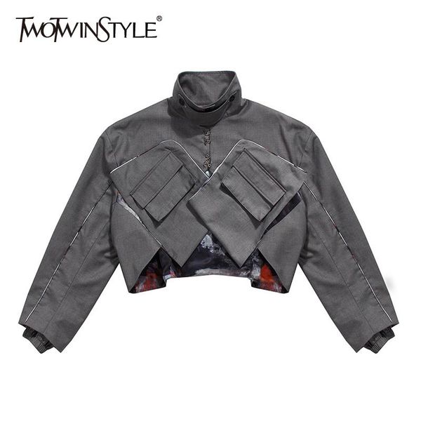 twotwinstyle patchwork printed short for women turtleneck long sleeve pocket casual jacket female fashion clothing 210517, Black;brown
twotwinstyle patchwork printed short for women turtleneck long sleeve pocket casual jacket female fashion clothing 210517, Black;brown