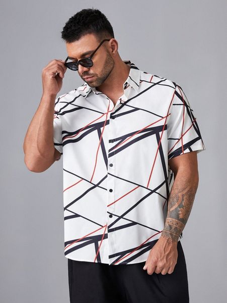 extended sizes geo print button front shirt t5ry#, White;black
extended sizes geo print button front shirt t5ry#, White;black