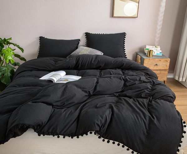 bedding sets black duvet cover set pom poms shabby chic bed soft solid color linen home textile no comforter
bedding sets black duvet cover set pom poms shabby chic bed soft solid color linen home textile no comforter
