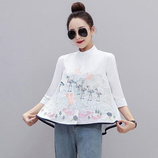 women's blouses & shirts 2021 autumn women three quarter sleeve stand neck embroidered doll blouse shirt white navy 5206
women's blouses & shirts 2021 autumn women three quarter sleeve stand neck embroidered doll blouse shirt white navy 5206