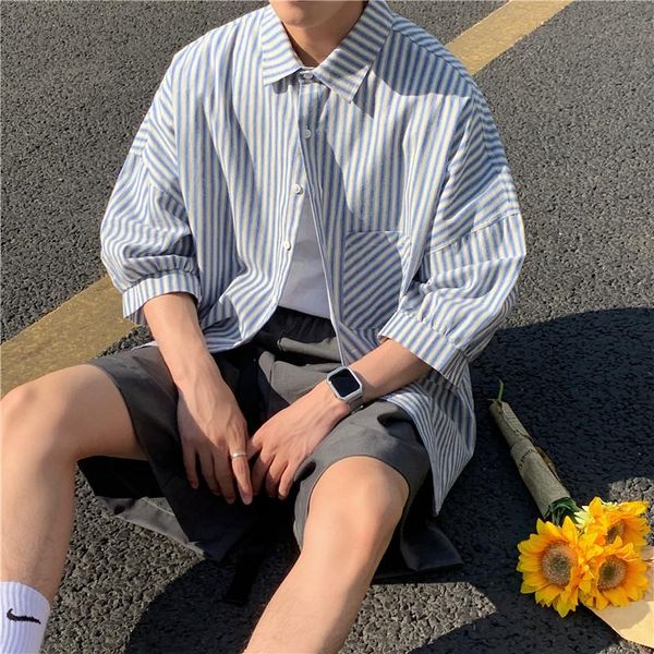 korean style trendy ruffle handsome short sleeve shirt hong kong three-quarter striped for men men's casual shirts, White;black
korean style trendy ruffle handsome short sleeve shirt hong kong three-quarter striped for men men's casual shirts, White;black