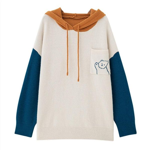autumn and winter hooded sweater women pullover loose outer wear korean style lazy knit color matching c366 women's sweaters, White;black
autumn and winter hooded sweater women pullover loose outer wear korean style lazy knit color matching c366 women's sweaters, White;black