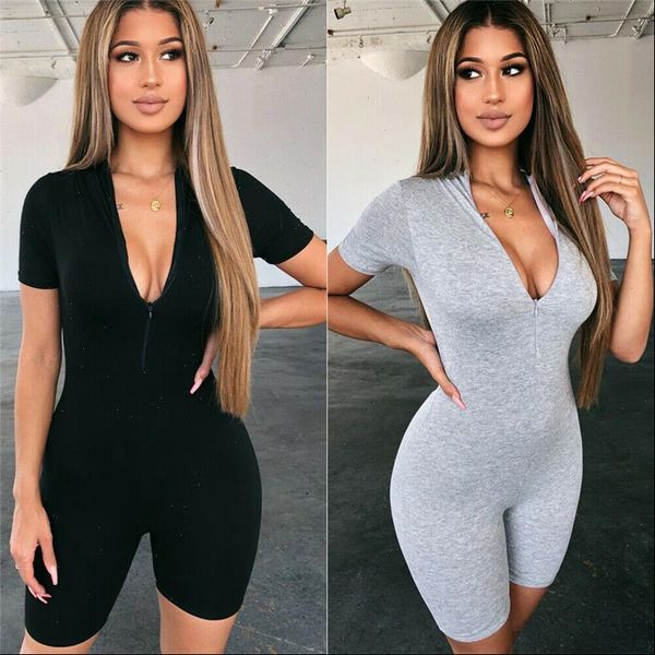 women womens rompers ladies v neck skinny bodysuit fashion zipper up slim jumpsuit bodycon leisure short sleeve stretch solid leotard, Black;white
women womens rompers ladies v neck skinny bodysuit fashion zipper up slim jumpsuit bodycon leisure short sleeve stretch solid leotard, Black;white