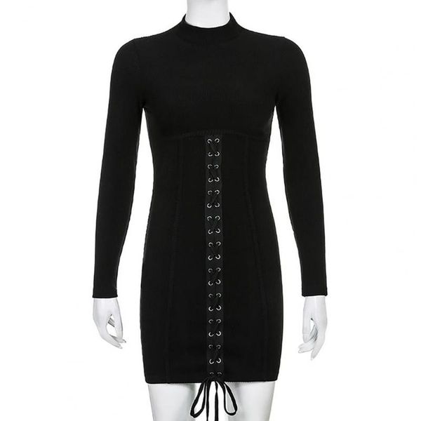 women dress long sleeve lace up solid color knitted streetwear for autumn casual dresses, Black;gray
women dress long sleeve lace up solid color knitted streetwear for autumn casual dresses, Black;gray