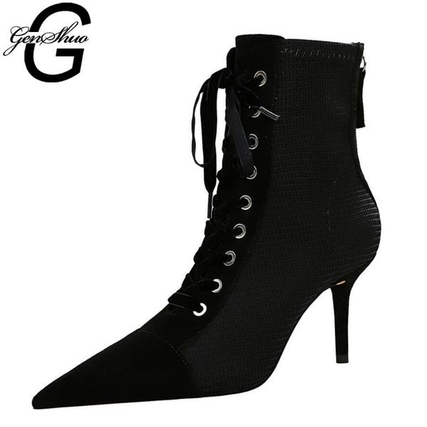 boots genshuo ankle for women autumn winter back zipper short high heels pointed toe lace up women's shoes black
boots genshuo ankle for women autumn winter back zipper short high heels pointed toe lace up women's shoes black