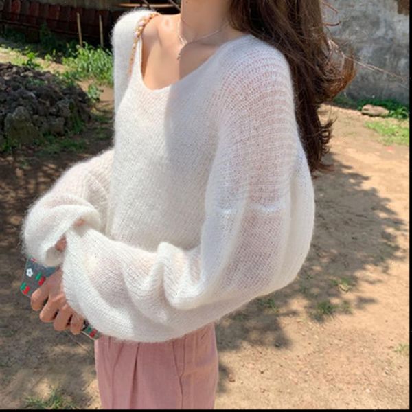 solid color mohair knitted womens sweater v neck sweet autumn winter pullover loose long sleeve sweaters, White;black
solid color mohair knitted womens sweater v neck sweet autumn winter pullover loose long sleeve sweaters, White;black