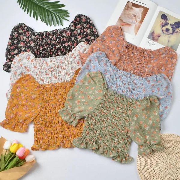 women's t-shirt strapless puff sleeve shirt short slash neck manga corta chiffon ruffle small floral slim sweet and cute retro high-qua, White
women's t-shirt strapless puff sleeve shirt short slash neck manga corta chiffon ruffle small floral slim sweet and cute retro high-qua, White