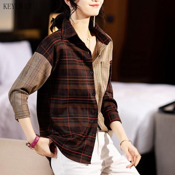 women's blouses & shirts plus size patchwork striped plaid women clothes casual loose turn-down collar long sleeve button asymmetry, White
women's blouses & shirts plus size patchwork striped plaid women clothes casual loose turn-down collar long sleeve button asymmetry, White