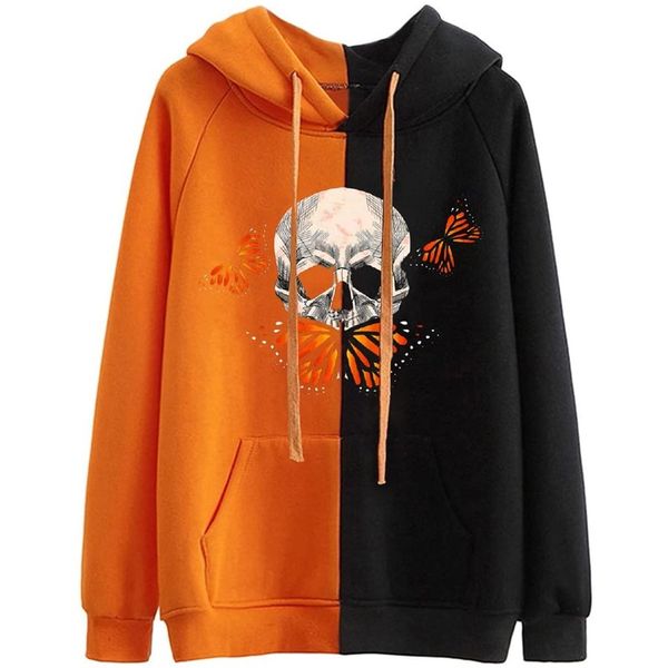 skull pattern comfortable women's hoodie halloween pattern sweatshirt color block orange and black patchwork sweatshirt long sleeve pum
skull pattern comfortable women's hoodie halloween pattern sweatshirt color block orange and black patchwork sweatshirt long sleeve pum