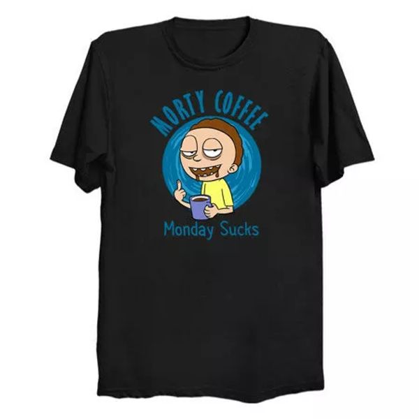 Coffee Monday S*cks TV Sitcom Cartoon Quote Funny Black T-Shirt S-6XL, White;black