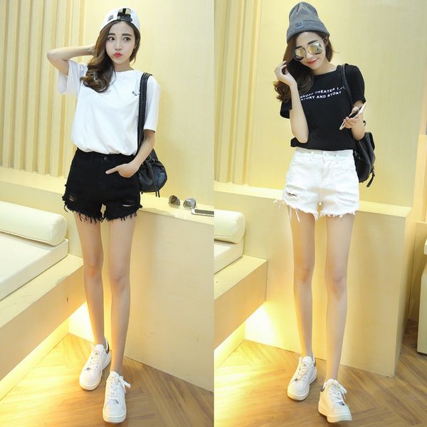 women's shorts high waist holed denim summer size korean white fringed wide leg show thin loose pants women, White;black
women's shorts high waist holed denim summer size korean white fringed wide leg show thin loose pants women, White;black
