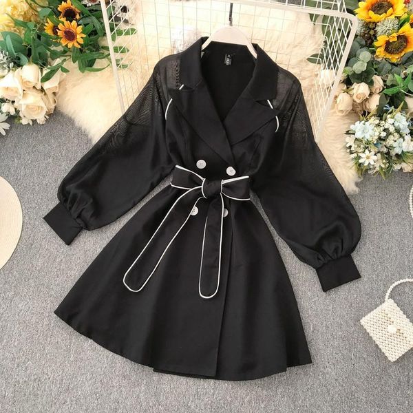 casual dresses spring autumn women's notched design chiffon stitching mini dress korean sweet fashion waist belt party robe hdqs, Black;gray
casual dresses spring autumn women's notched design chiffon stitching mini dress korean sweet fashion waist belt party robe hdqs, Black;gray