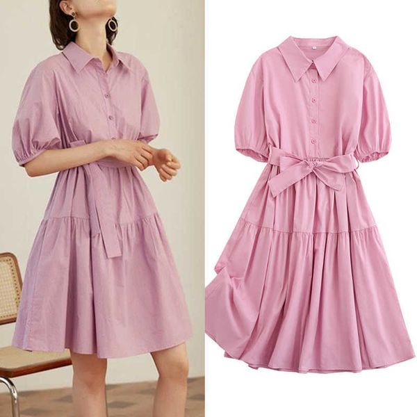 dress summer fashion simple 100% cotton comfortable pink women casual chic lapel slim belt street 210601, Black;gray
dress summer fashion simple 100% cotton comfortable pink women casual chic lapel slim belt street 210601, Black;gray