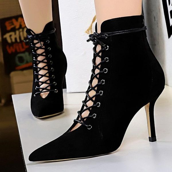 dress shoes spring women pumps lace up high heels suede pointed toe party ladies, Black
dress shoes spring women pumps lace up high heels suede pointed toe party ladies, Black