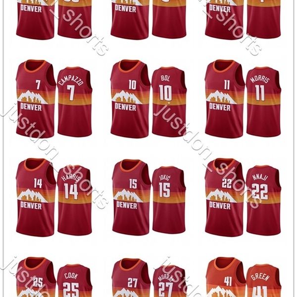09mens jokic 15 murray 27 campazzo 7 nnaji 22 barton 5 morris 11 green 41 cook 25 bol 10 harris 14 millsap 4 press city new edition jersey, Black