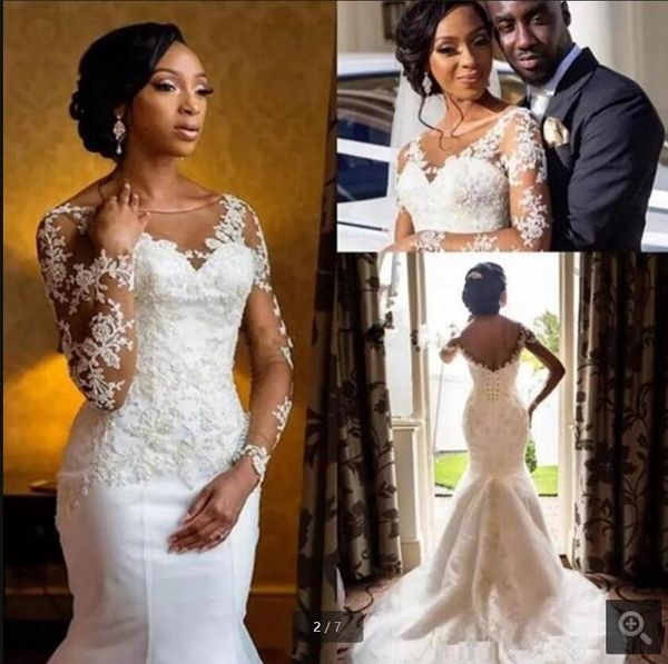 2021 modern south african mermaid wedding dress vestido de noiva lace appliques sheer neck long sleeve bridal gowns beaded black women girls, White
2021 modern south african mermaid wedding dress vestido de noiva lace appliques sheer neck long sleeve bridal gowns beaded black women girls, White