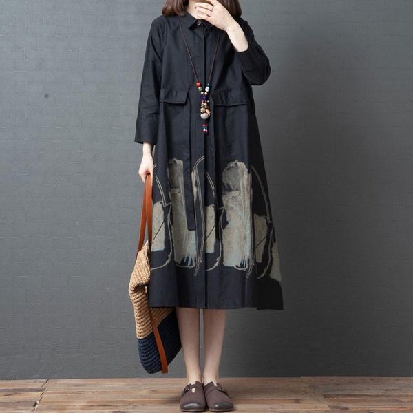 casual dresses women arrival 2021 autumn arts style vintage print turn-down collar loose female cotton shirt dress s2417, Black;gray
casual dresses women arrival 2021 autumn arts style vintage print turn-down collar loose female cotton shirt dress s2417, Black;gray