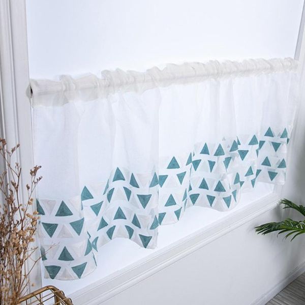 short curtain blue triangle embroidery shading drapes for entrance kitchen decoration 100*50cm &
short curtain blue triangle embroidery shading drapes for entrance kitchen decoration 100*50cm &