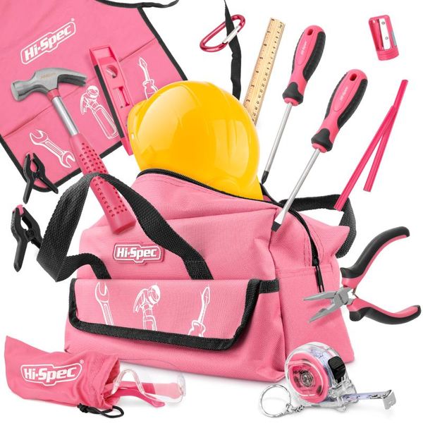 professional hand tool sets hi-spec 18pc pink kids home diy set real small-sized girls household gift tools for children with bag
professional hand tool sets hi-spec 18pc pink kids home diy set real small-sized girls household gift tools for children with bag