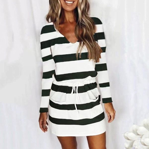 casual dresses women drawstring dress striped print long sleeve v-neck party mini pocket autumn a-line vestido de mujer, Black;gray
casual dresses women drawstring dress striped print long sleeve v-neck party mini pocket autumn a-line vestido de mujer, Black;gray