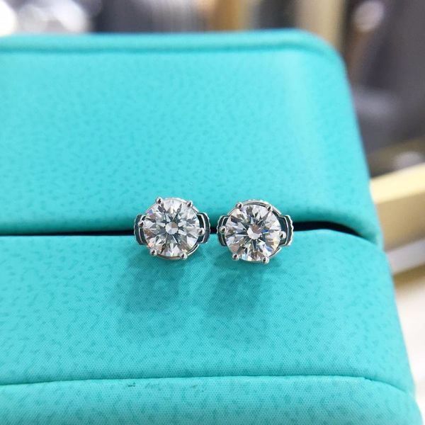 stud real round cut i color vvs2 1.0ctw 0.5carat each side natural diamond earring solid 18k white gold 6-prong push back