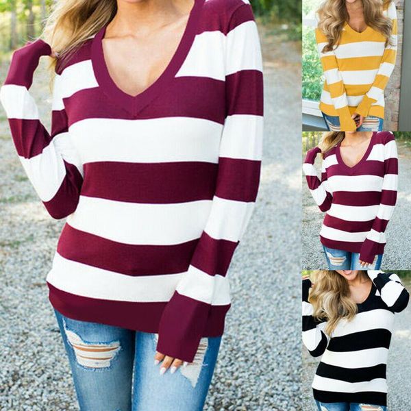 women's t-shirt v-neck long sleeve pullover casual t-shirts striped stretchy loose top, White
women's t-shirt v-neck long sleeve pullover casual t-shirts striped stretchy loose top, White