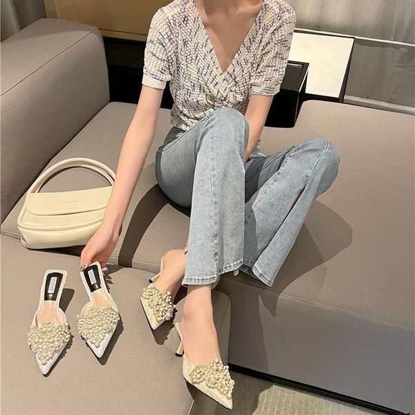 slippers shoes low cover toe women summer lace slides heeled mules pantofle fashion string bead high 2021 luxury pointed rome ru, Black
slippers shoes low cover toe women summer lace slides heeled mules pantofle fashion string bead high 2021 luxury pointed rome ru, Black